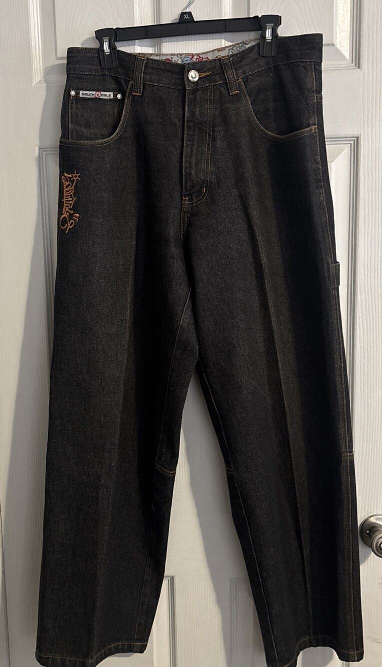 Vintage Y2K Embroidered South Pole Bboy Baggy Jeans Size 34 Waist